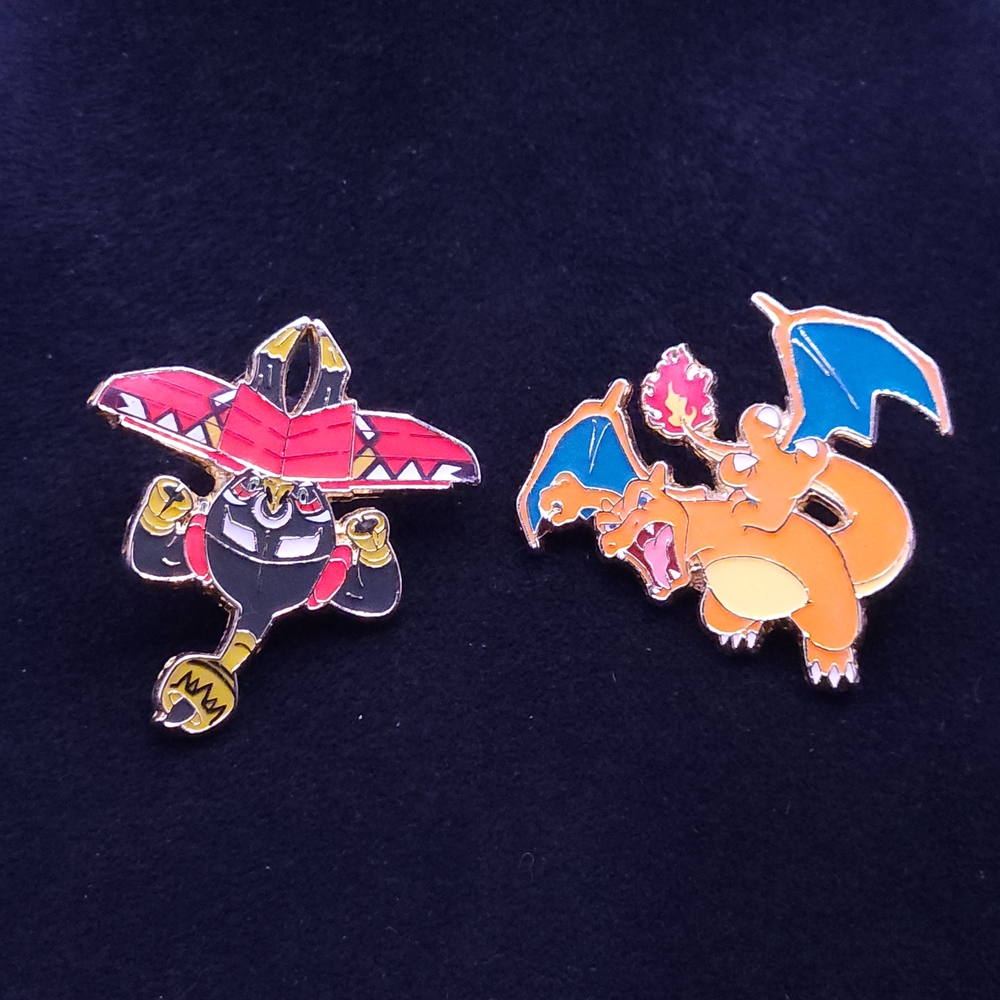 Pokemon Charizard & Aegislash Enamel Pin Set - Orange, Blue, Black, Red, Yellow